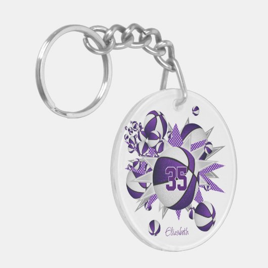 meisjes paarse witte basketballen sterren sleutelhanger (Voorkant Links)