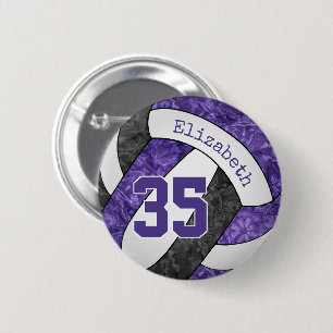 Meisjes paarse zwart volleybal team kleuren ronde button 5,7 cm