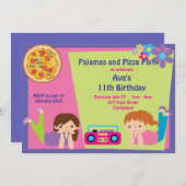 Meisjes Pajama & Pizza Party Kaart (Voorkant / Achterkant)