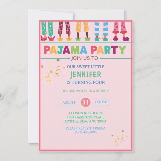 Meisjes Pajama Sleepover Birthday Party Kaart (Voorkant)