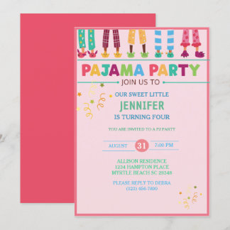 Meisjes Pajama Sleepover Birthday Party Kaart
