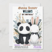 Meisjes Panda Een Konijn Wordt Eén 1e Verjaardag Kaart (Voorkant)