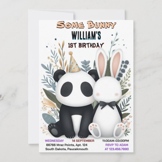 Meisjes Panda Een Konijn Wordt Eén 1e Verjaardag Kaart (Voorkant)