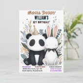 Meisjes Panda Een Konijn Wordt Eén 1e Verjaardag Kaart (Staand voorkant)