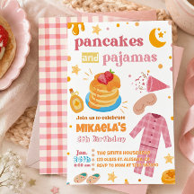 Meisjes Pannenkoeken en Pyjama Verjaardagsuitnodig
