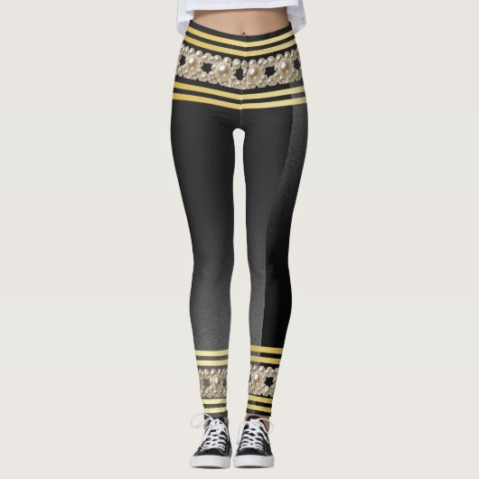 Meisjes parellen moderne gouden zwarte strepen sti leggings (Voorkant)