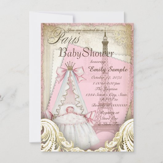 Meisjes  Parijs Baby shower Kaart (Voorkant)