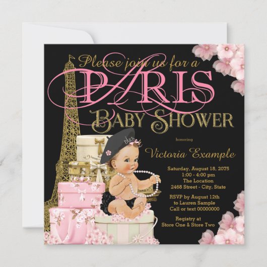 Meisjes Paris Baby Douche Uitnodigingen (Voorkant)