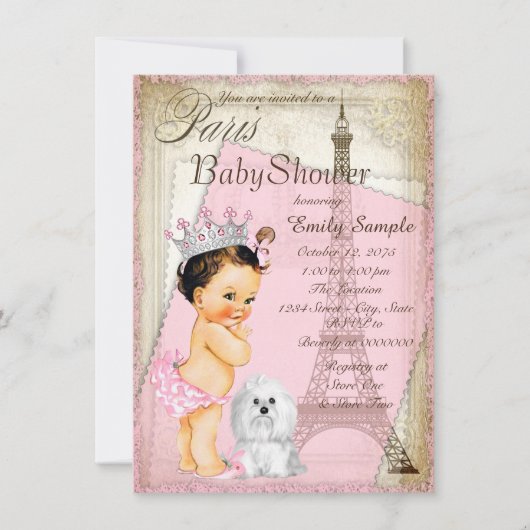 Meisjes Paris Princess Baby shower Kaart (Voorkant)