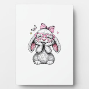 Meisjes Pasen Schattig Konijn Gezicht Roze Pasen K Fotoplaat