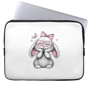 Meisjes Pasen Schattig Konijn Gezicht Roze Pasen K Laptop Sleeve
