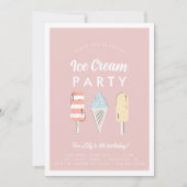Meisjes pastel ijs zomer verjaardagsfeest kaart (Voorkant)