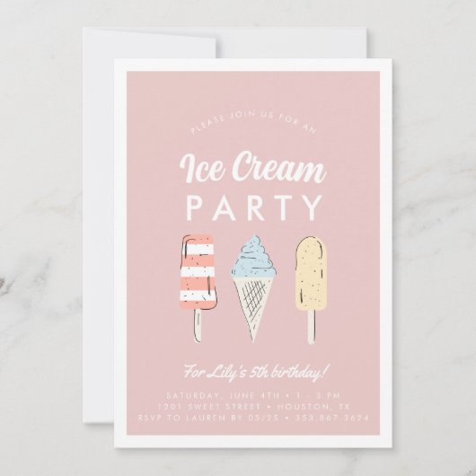 Meisjes pastel ijs zomer verjaardagsfeest kaart (Voorkant)