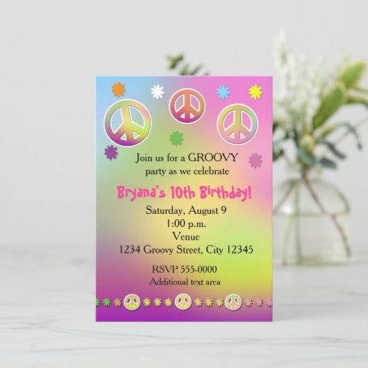 Meisjes Pastel Tie Dye Groovy Verjaardagsfeestje Kaart (Staand voorkant)