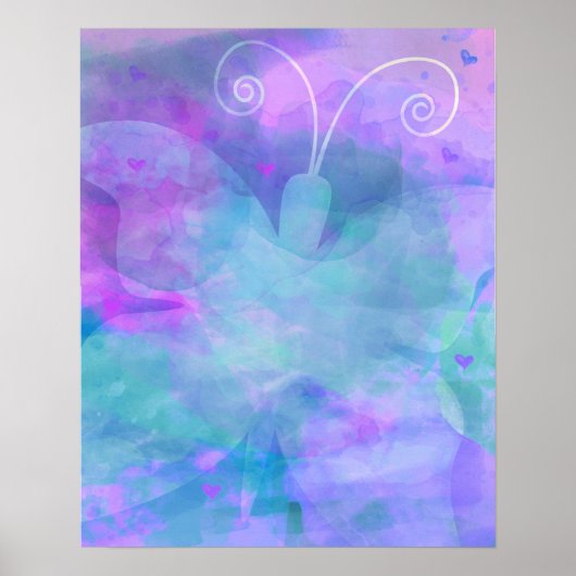 Meisjes Pastel Waterverf Paars Turquoise Blauw Roz Poster (Voorkant)