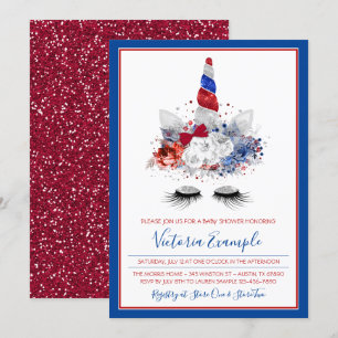 Meisjes Patriottische Eenhoorn Baby Borrel Kaart