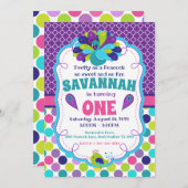 Meisjes Peacock Verjaardagsfeestuitnodiging Kaart (Voorkant / Achterkant)