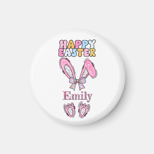 Meisjes personaliseren Happy Easter Bunny Pink Magneet (Voorkant)