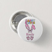 Meisjes personaliseren Happy Easter Bunny Pink Ronde Button 3,2 Cm (Voorkant /achterkant)