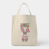 Meisjes personaliseren Happy Easter Bunny Pink Tote Bag (Achterkant)