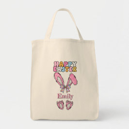 Meisjes personaliseren Happy Easter Bunny Pink Tote Bag