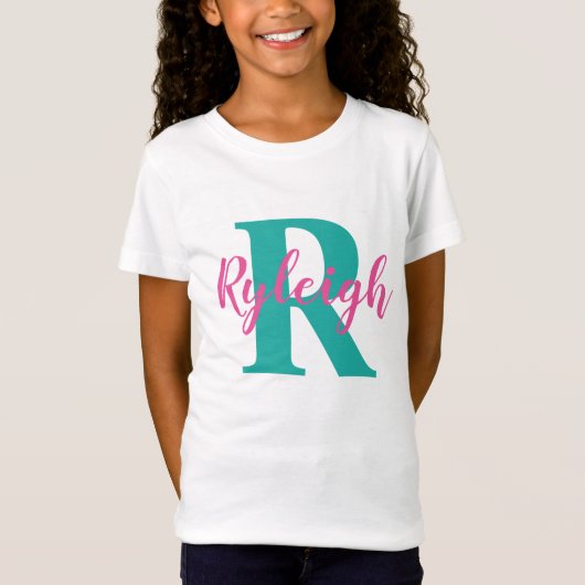 Meisjes Persoonlijke naam met Initiaal Monogram T-shirt (Voorkant)