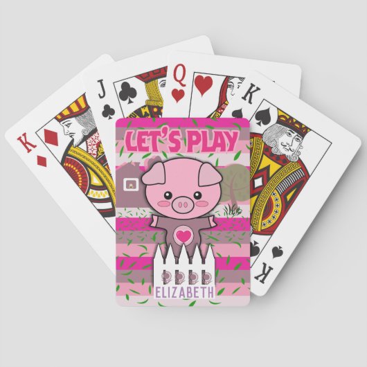 Meisjes Piggy Let's Play Editable Name Pokerkaarten (Achterkant)