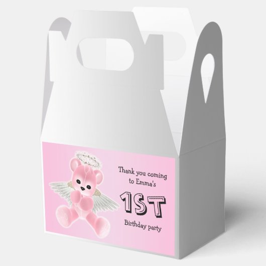 Meisje's Pink Angel Teddy Bear 1e verjaardagsfeest Bedankdoosjes (Geopend)