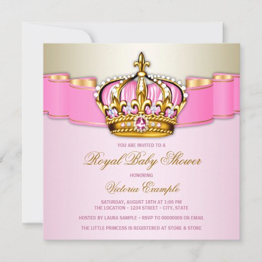 Meisjes Pink Gold Royal Baby shower Kaart (Voorkant)