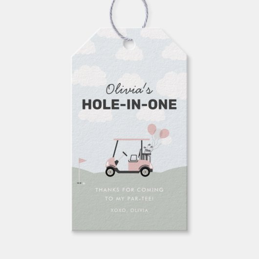 Meisjes 'Pink Hole-in-One Golf 1e verjaardag gunst Cadeaulabel (Voorkant)