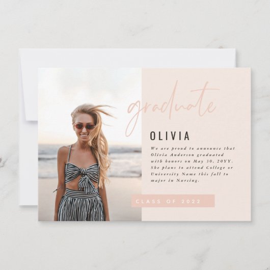 Meisjes pink script foto modern afstuderen kaart (Voorkant)
