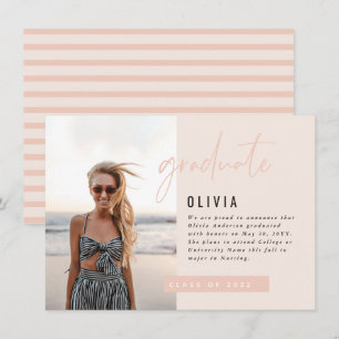 Meisjes pink script foto modern afstuderen kaart