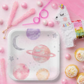 Meisje's Pink Space Party Borden Papieren Bordje (Feest)