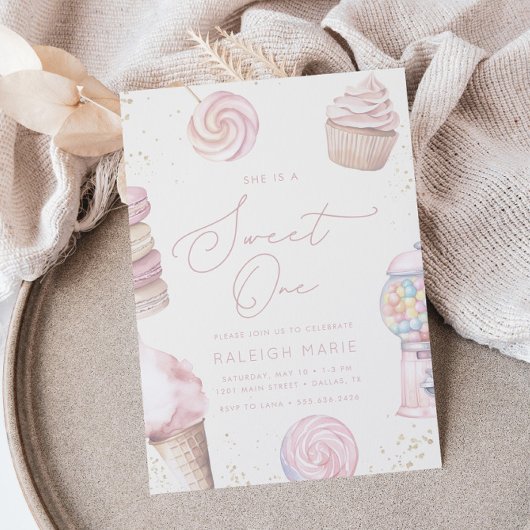 Meisjes 'Pink Sweet One Snoep Ice Cream 1st Birthd Kaart