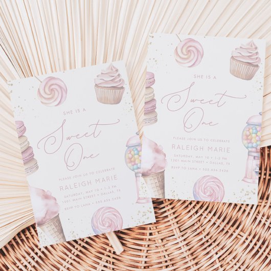 Meisjes 'Pink Sweet One Snoep Ice Cream 1st Birthd Kaart