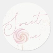 Meisjes 'Pink Sweet One Snoep Ice Cream 1st Birthd Ronde Sticker (Voorkant)