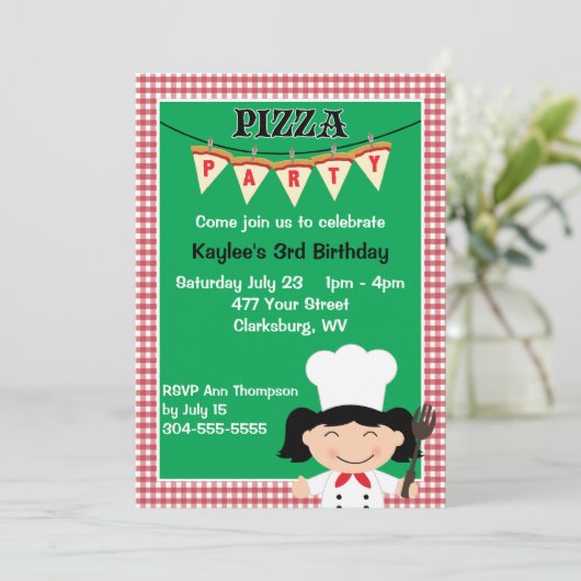 Meisjes Pizza Party Kaart (Staand voorkant)