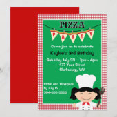 Meisjes Pizza Party Kaart (Voorkant / Achterkant)