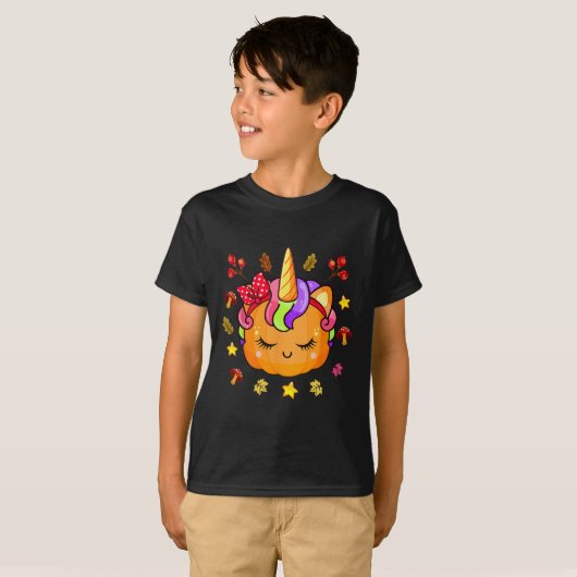 Meisjes Pompoen Schattige Eenhoorn Pompoen Herfst  T-shirt (Voorkant volledig)