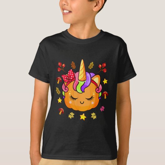 Meisjes Pompoen Schattige Eenhoorn Pompoen Herfst  T-shirt (Voorkant)