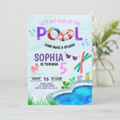 Meisjes Pool Birthday Cool bij Pool Summer Kaart (Staand voorkant)