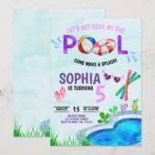 Meisjes Pool Birthday Cool bij Pool Summer Kaart (Voorkant / Achterkant)