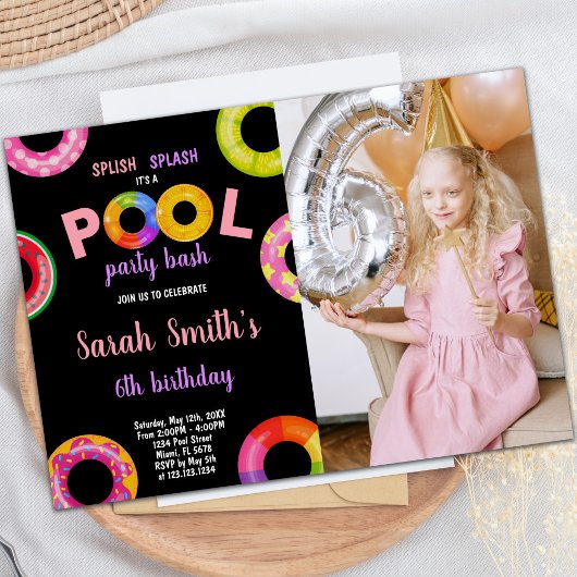 Meisjes Pool Birthday-uitnodigingen met foto Kaart