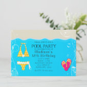 Meisjes Pool Party Bikini Verjaardag Zwemmen Uitno Kaart (Staand voorkant)