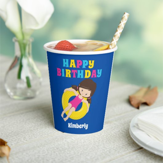 Meisjes Pool Party Schattigee Custom Kids Verjaard Papieren Bekers (Insitu)