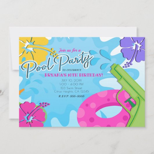 Meisjes Pool Party Squirt Pistool Water Zomer Hibi Kaart (Voorkant)