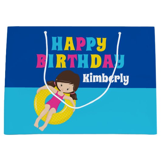 Meisjes Pool Party Verjaardag  Gepersonaliseerd Groot Cadeauzakje (Voorkant)
