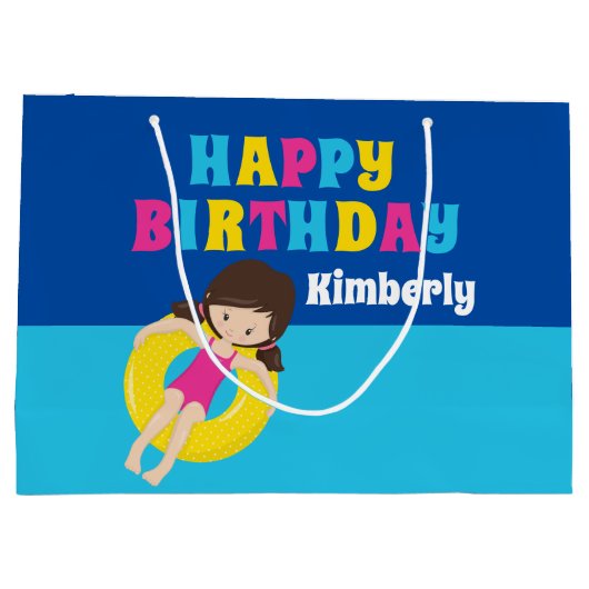 Meisjes Pool Party Verjaardag  Gepersonaliseerd Groot Cadeauzakje (Achterkant)