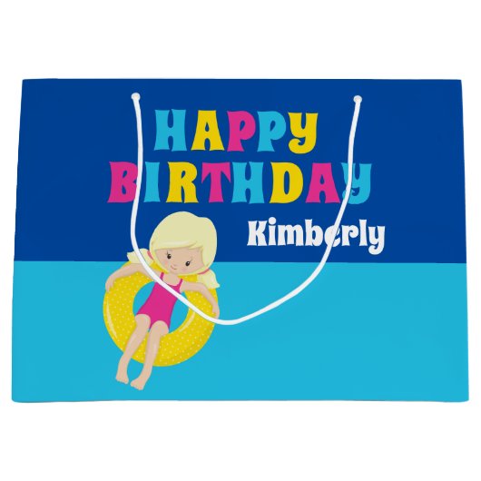 Meisjes Pool Party Verjaardag Schattigee Custom Groot Cadeauzakje (Voorkant)