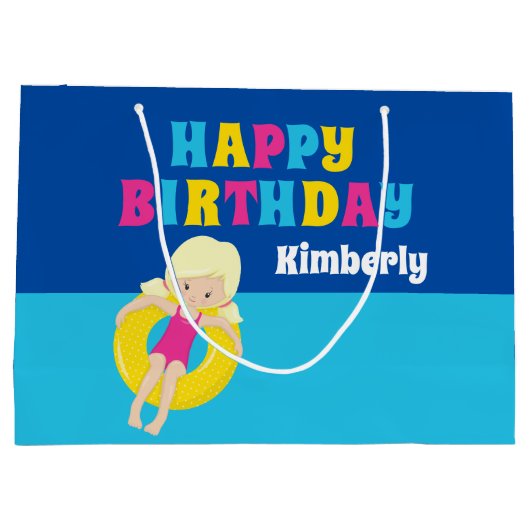 Meisjes Pool Party Verjaardag Schattigee Custom Groot Cadeauzakje (Achterkant)